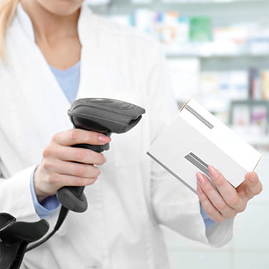Scanning the barcode on a product box
